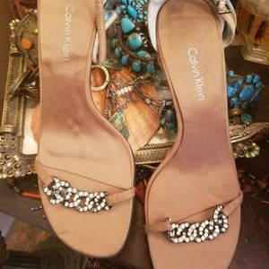 CALVIN KLEIN SATIN & RHINESTONE HEELS